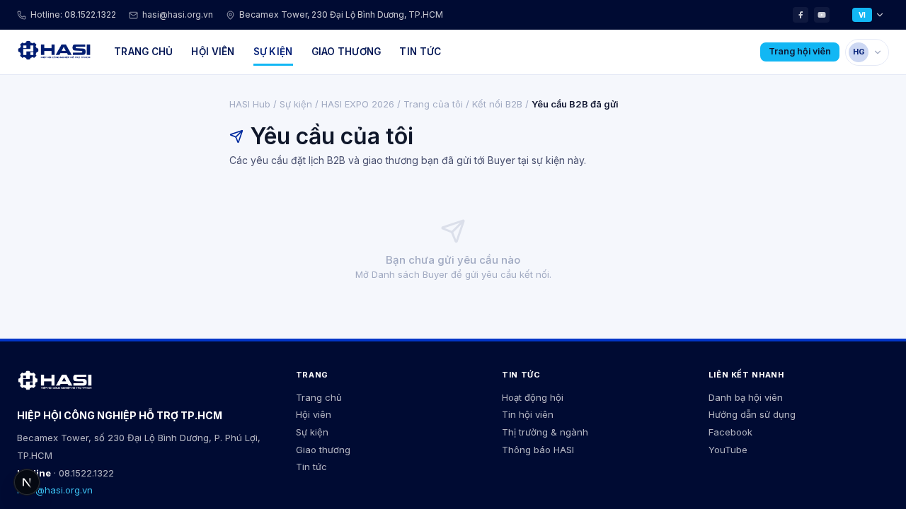 Hub Kết nối B2B với ô Yêu cầu của tôi và nút Lịch B2B