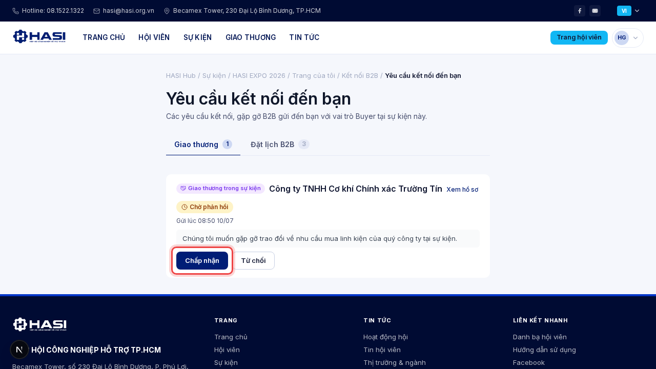 Thẻ yêu cầu với hai nút Chấp nhận và Từ chối