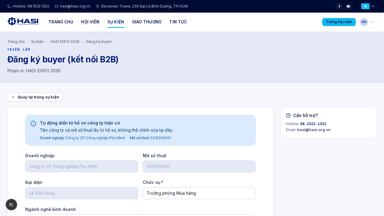 Form đăng ký buyer với thông tin doanh nghiệp, đại diện và chức vụ