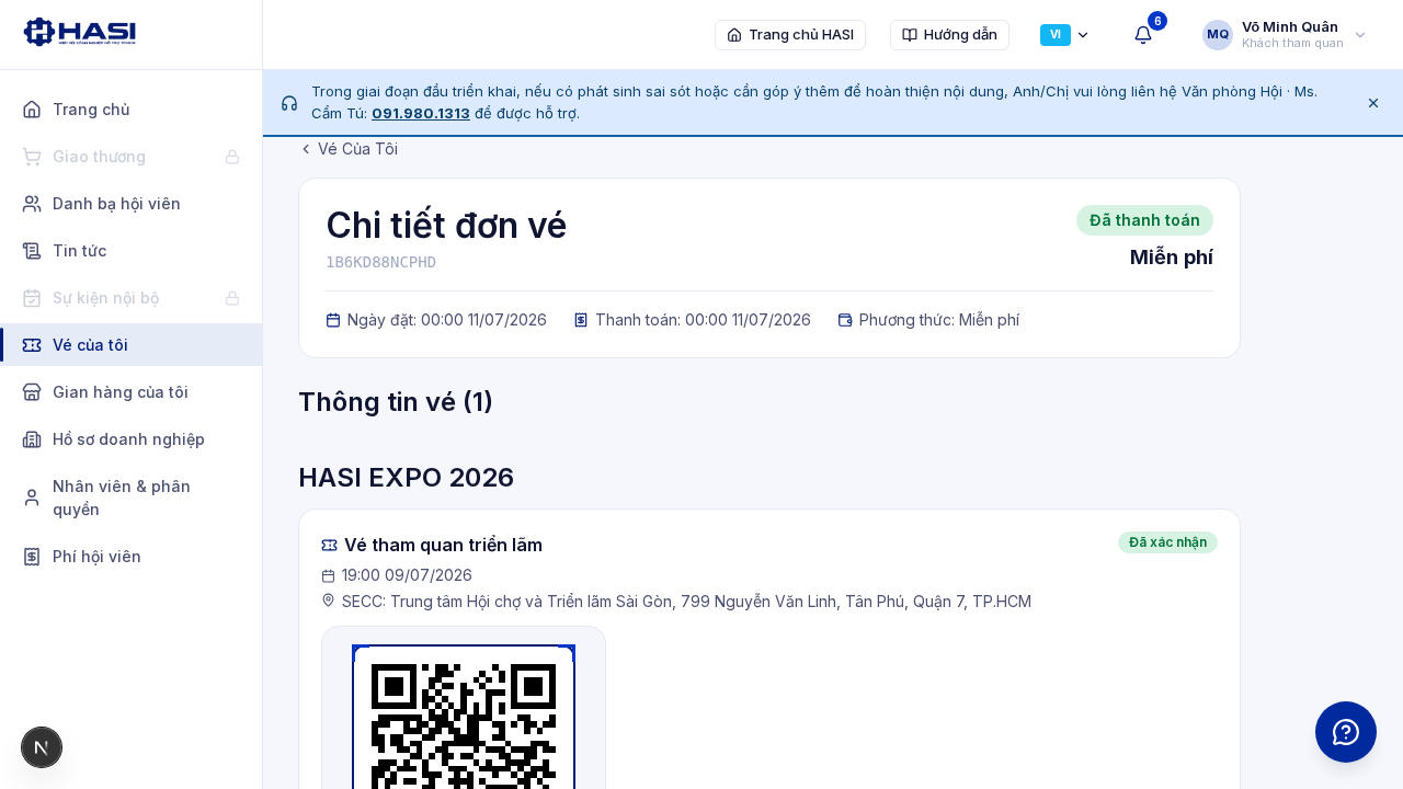Vé trong Vé của tôi (có mã QR và mã vé ngắn) và email vé gửi kèm mã QR
