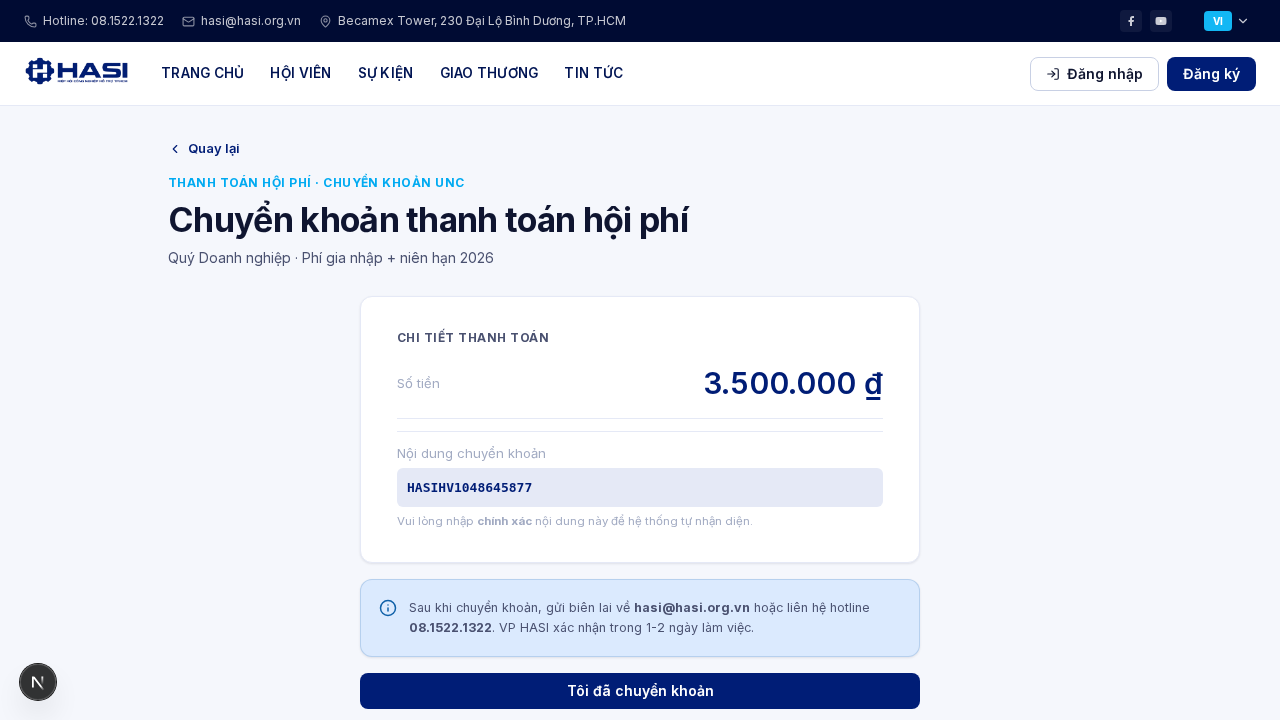 Chi tiết chuyển khoản: số tiền và nội dung chuyển khoản