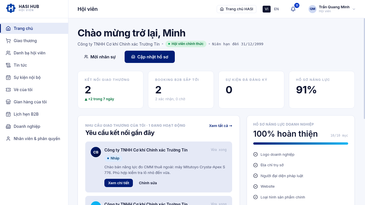 Cổng làm việc theo vai trò sau khi đăng nhập