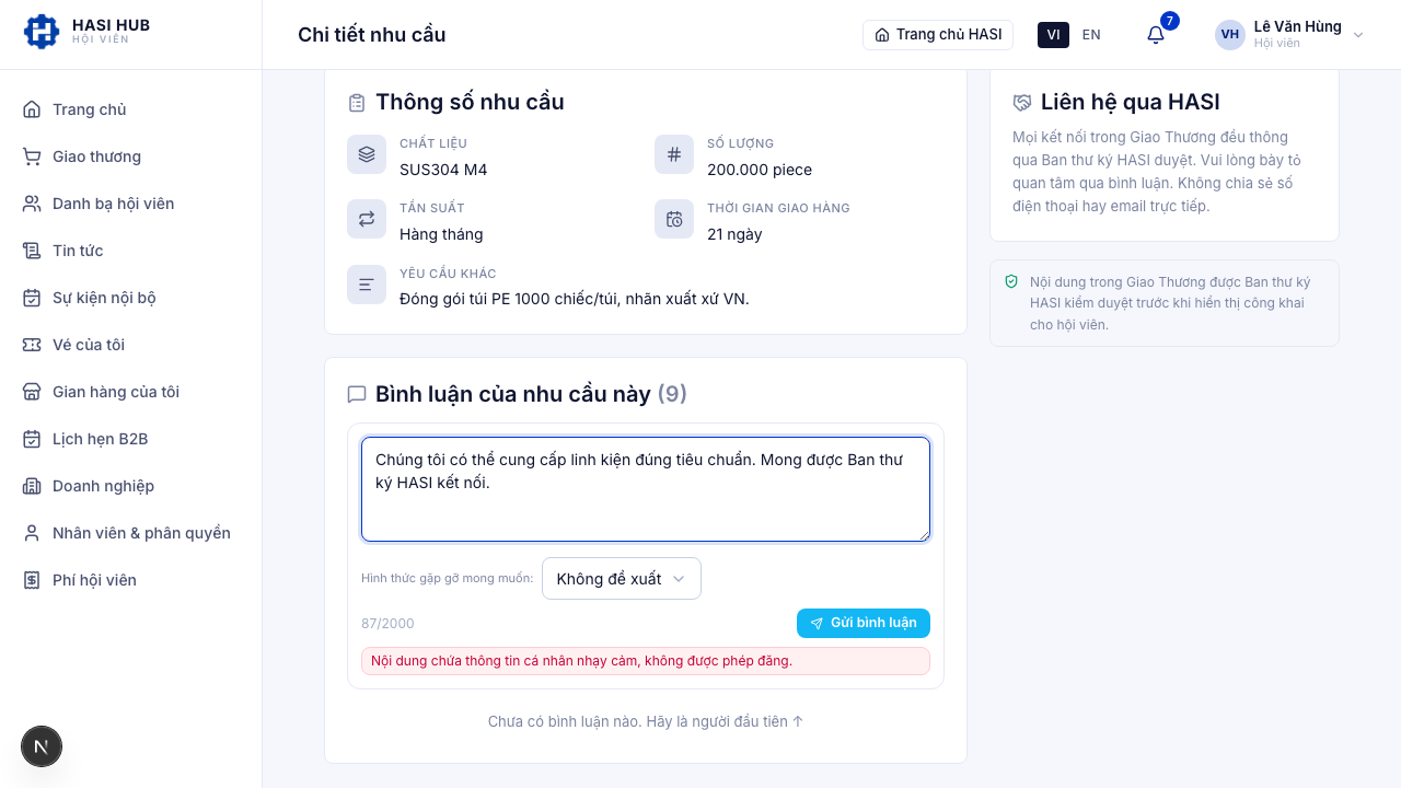 Ô bình luận với nội dung hợp lệ, không có thông tin liên hệ