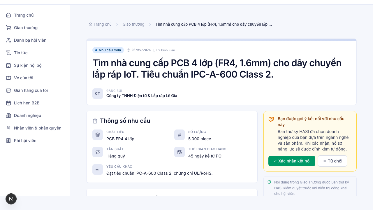 Chi tiết nhu cầu kèm thông số kỹ thuật