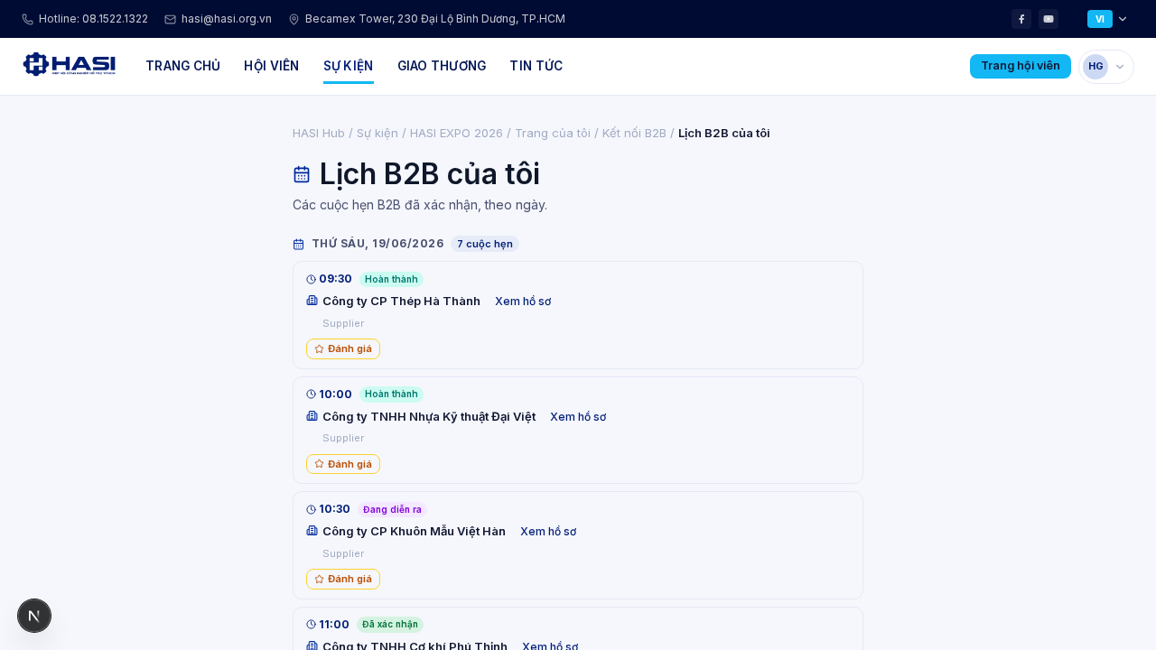 Lịch B2B của tôi phía buyer, các cuộc hẹn nhóm theo ngày