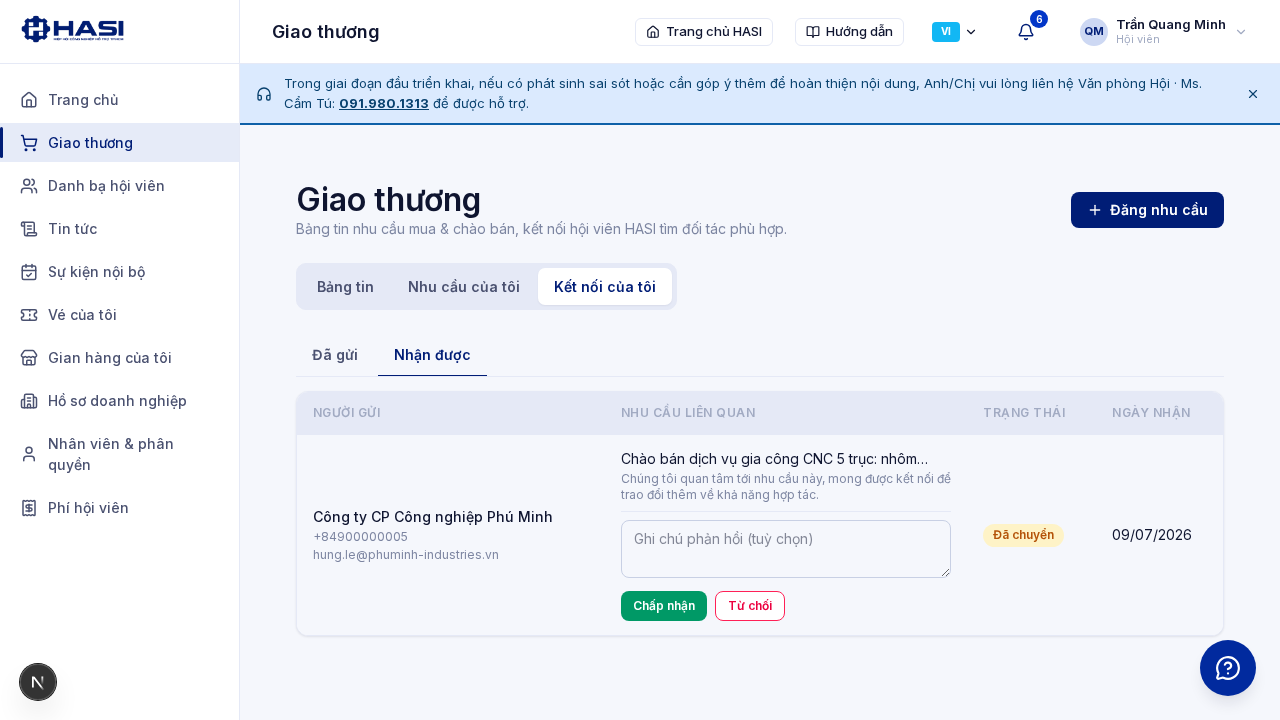 Mục Kết nối của tôi tab Nhận được với yêu cầu kết nối chờ Chấp nhận hoặc Từ chối